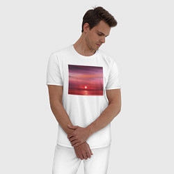 Пижама хлопковая мужская Сочный закат на море, цвет: белый — фото 2
