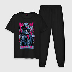 Пижама хлопковая мужская Скелетон с пистолетами, цвет: черный