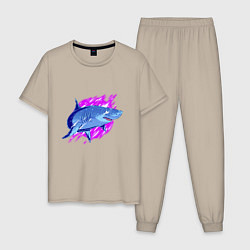 Пижама хлопковая мужская Неоновая акула Neon shark, цвет: миндальный
