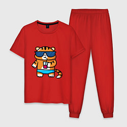 Пижама хлопковая мужская Веселый тигренок, цвет: красный