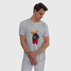Пижама хлопковая мужская Крутой медвежонок в спортивках, цвет: меланж — фото 2