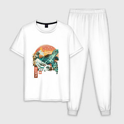 Пижама хлопковая мужская Черепаха Япония, цвет: белый