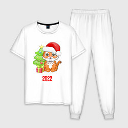 Пижама хлопковая мужская Тигренок 2022 Новый год, цвет: белый