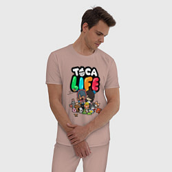 Пижама хлопковая мужская Toca Life, цвет: пыльно-розовый — фото 2