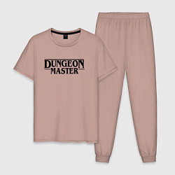 Пижама хлопковая мужская DUNGEON MASTER ГАЧИМУЧИ ЧЁРНЫЙ ЛОГО, цвет: пыльно-розовый