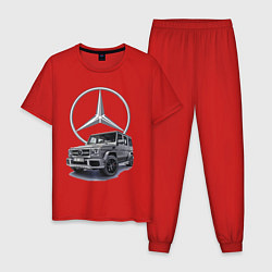 Пижама хлопковая мужская Mercedes Gelendwagen G63 AMG G-class G400d, цвет: красный
