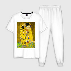 Пижама хлопковая мужская Поцелуй картина Климта, цвет: белый