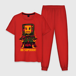 Пижама хлопковая мужская Робот в плаще, цвет: красный