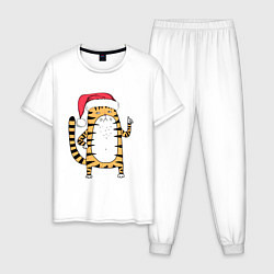 Пижама хлопковая мужская Серьезный тигр, цвет: белый