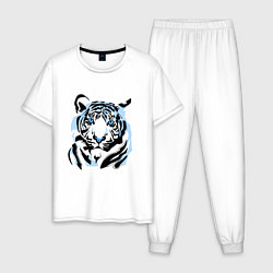 Пижама хлопковая мужская Line Blue Tiger, цвет: белый