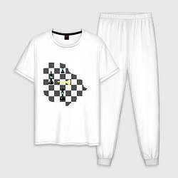 Пижама хлопковая мужская Шахматы в маске, цвет: белый