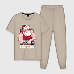 Пижама хлопковая мужская Санта качок, цвет: миндальный