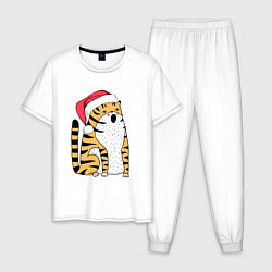 Пижама хлопковая мужская Удивленный тигр с открытым ртом, цвет: белый