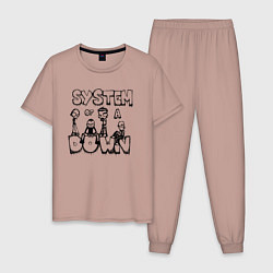 Пижама хлопковая мужская Карикатура на группу System of a Down цвета пыльно-розовый — фото 1