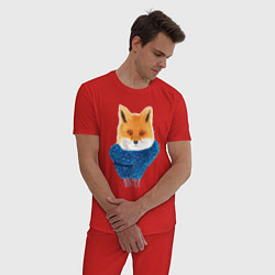 Пижама хлопковая мужская Лиса акварель, цвет: красный — фото 2