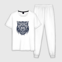 Пижама хлопковая мужская Тигр татуировка, цвет: белый