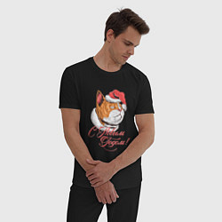 Пижама хлопковая мужская Сытый кот Новый год 2022, цвет: черный — фото 2