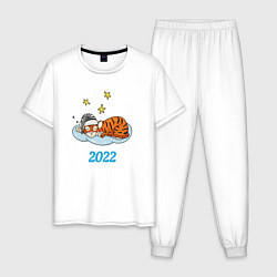Пижама хлопковая мужская Спящий тигр 2022, цвет: белый
