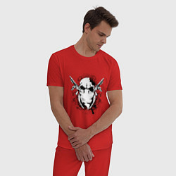 Пижама хлопковая мужская Череп с винтовками, цвет: красный — фото 2