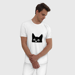 Пижама хлопковая мужская Котяра cat, цвет: белый — фото 2