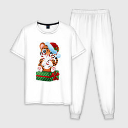Пижама хлопковая мужская Тигрино сердце, цвет: белый
