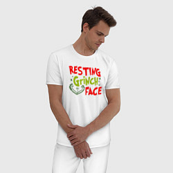 Пижама хлопковая мужская Resting Grinch Face Новогодний, цвет: белый — фото 2