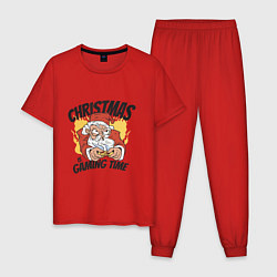 Пижама хлопковая мужская Gaming Santa, цвет: красный