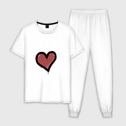 Пижама хлопковая мужская Граффити Сердце, цвет: белый