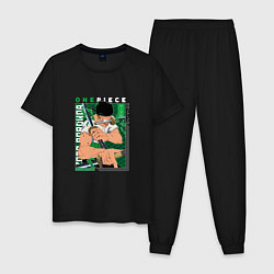 Пижама хлопковая мужская Ван-Пис One Piece, Зоро Ророноа Zoro Roronoa с над, цвет: черный