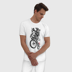 Пижама хлопковая мужская Skeleton on a cool bike, цвет: белый — фото 2