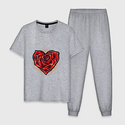 Пижама хлопковая мужская Роза в сердце, цвет: меланж