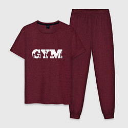 Пижама хлопковая мужская GYM- образ жизни, цвет: меланж-бордовый
