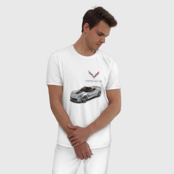 Пижама хлопковая мужская Chevrolet Corvette - Racing team, цвет: белый — фото 2