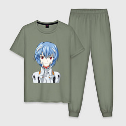 Пижама хлопковая мужская Neon Genesis Evangelion Рей, цвет: авокадо