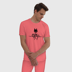 Пижама хлопковая мужская Stray: Black Logo, цвет: коралловый — фото 2