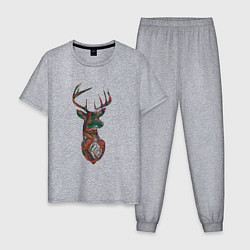 Пижама хлопковая мужская Образ оленя из линий, цвет: меланж
