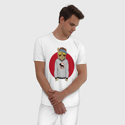 Пижама хлопковая мужская Cat hipster, цвет: белый — фото 2