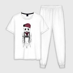 Пижама хлопковая мужская Panda hipster, цвет: белый