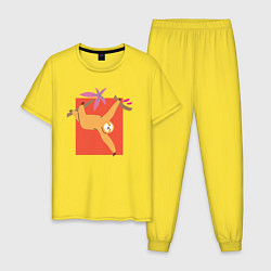 Пижама хлопковая мужская Яркий ленивец серия второй, цвет: желтый