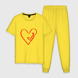 Пижама хлопковая мужская День святого Валендина для влюбленных, цвет: желтый