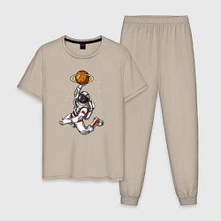 Пижама хлопковая мужская Космический баскетболист, цвет: миндальный