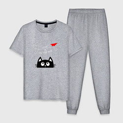 Пижама хлопковая мужская Котик Самолётик, цвет: меланж