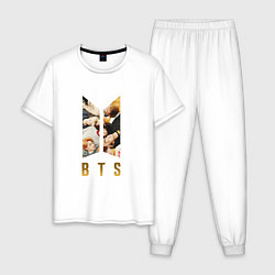 Пижама хлопковая мужская БТС Логотип Фото, цвет: белый