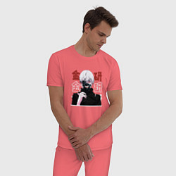 Пижама хлопковая мужская Токийский гуль Tokyo Ghoul, Ken Kaneki Канеки Кен, цвет: коралловый — фото 2