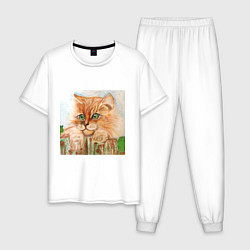 Пижама хлопковая мужская Кот Рыжик, цвет: белый