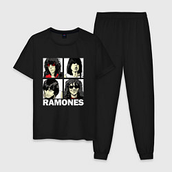 Пижама хлопковая мужская Ramones, Рамонес Портреты, цвет: черный