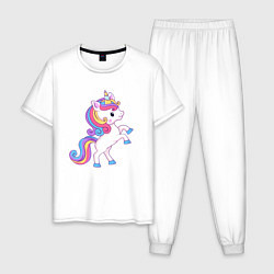 Пижама хлопковая мужская Милый единорог unicorn, цвет: белый