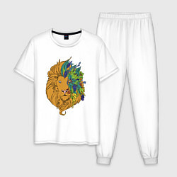 Пижама хлопковая мужская Цветочный лев!, цвет: белый