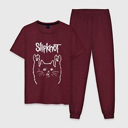 Пижама хлопковая мужская Slipknot, Слипкнот Рок кот, цвет: меланж-бордовый