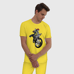 Пижама хлопковая мужская Крутой байкер, цвет: желтый — фото 2